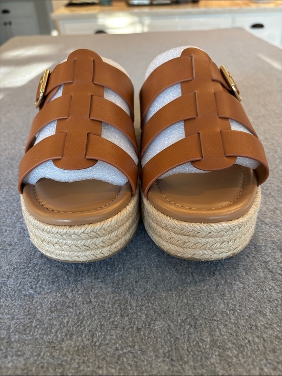 Soda Shoes - Women’s Platform Espadrille Slide Sandals  Chestnut 8 1/2